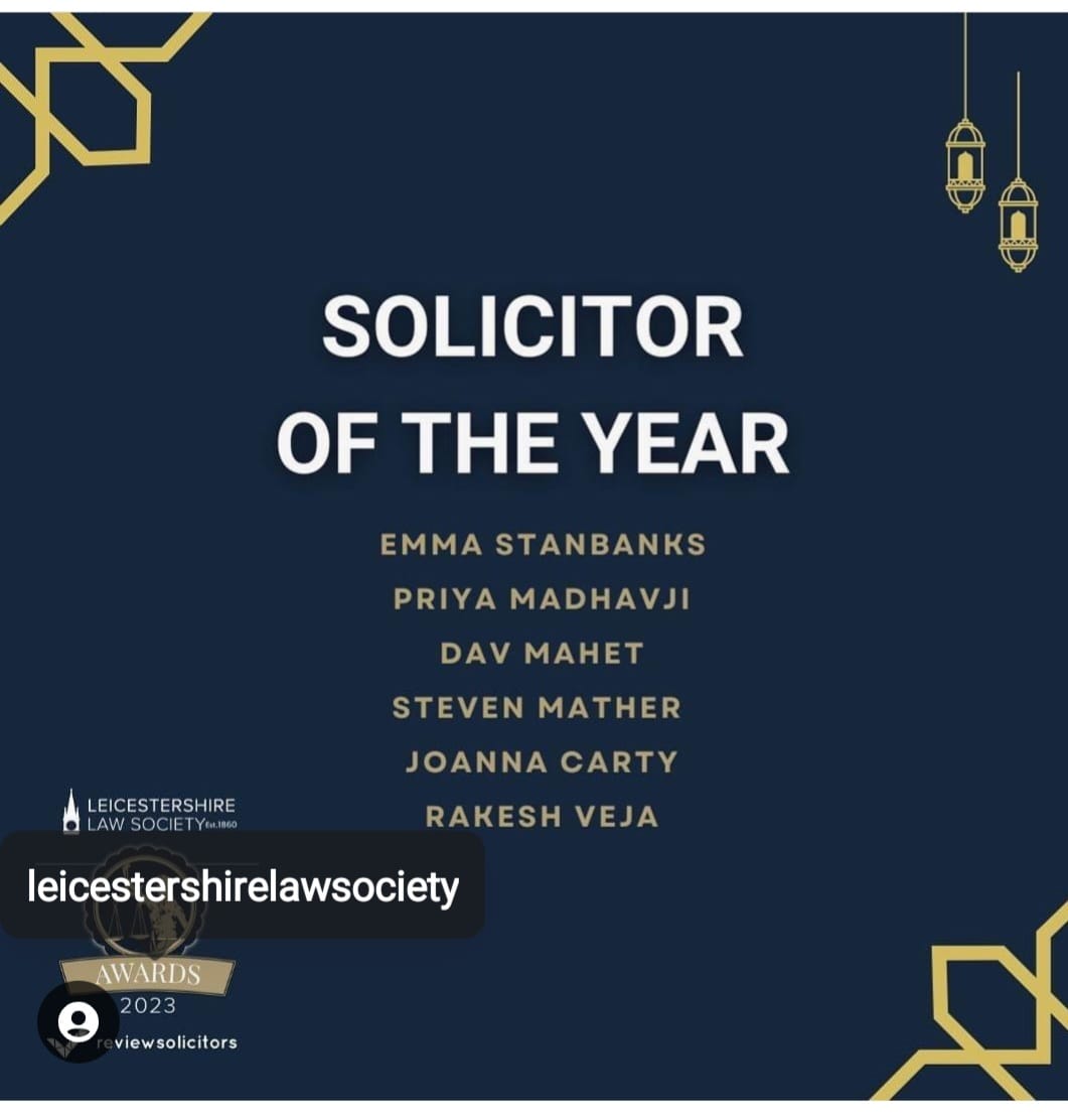 Leicestershire Law Society Awards Solicitor of the Year \u2013 Thaliwal \u0026 Veja
